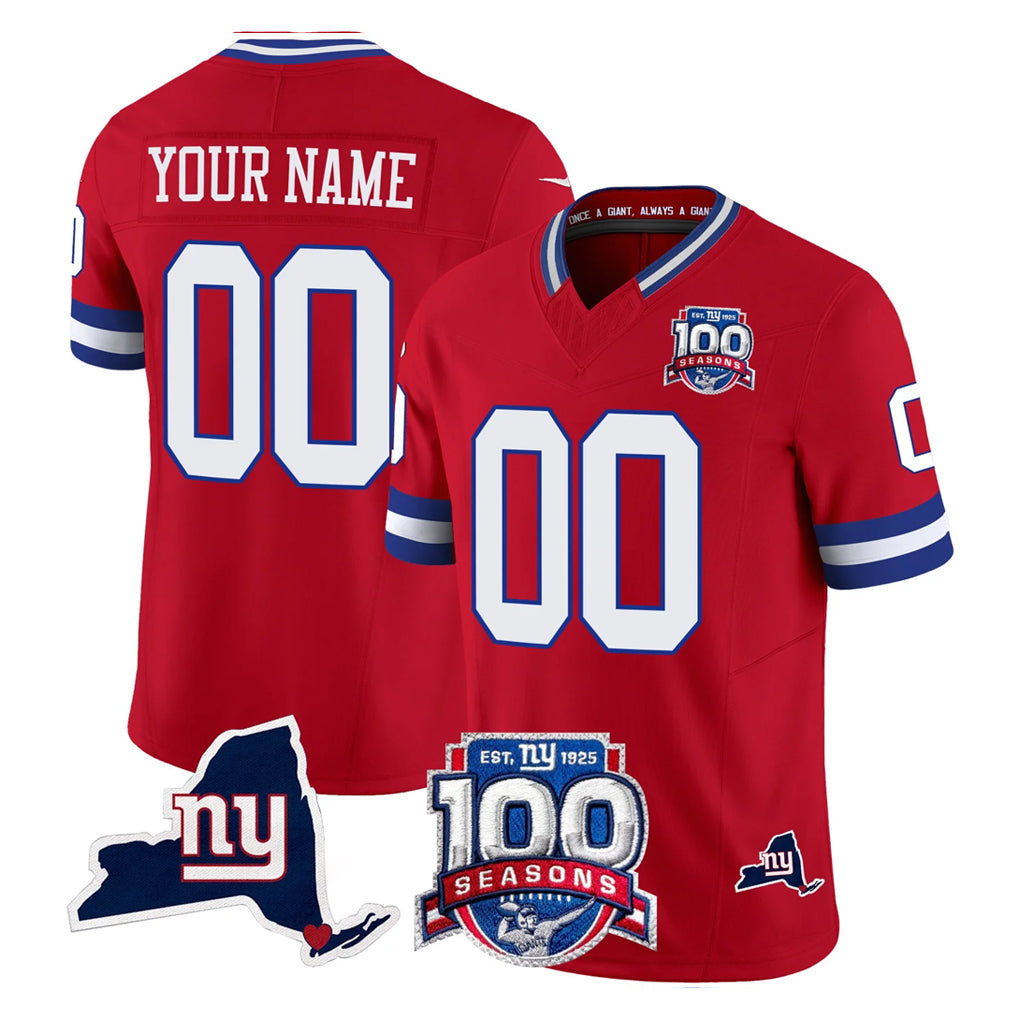 Choea Custom NY.Giants Red 100th Season & State Patch Vapor Limited Home Game Any Name & Numbers Stitched Jerseys