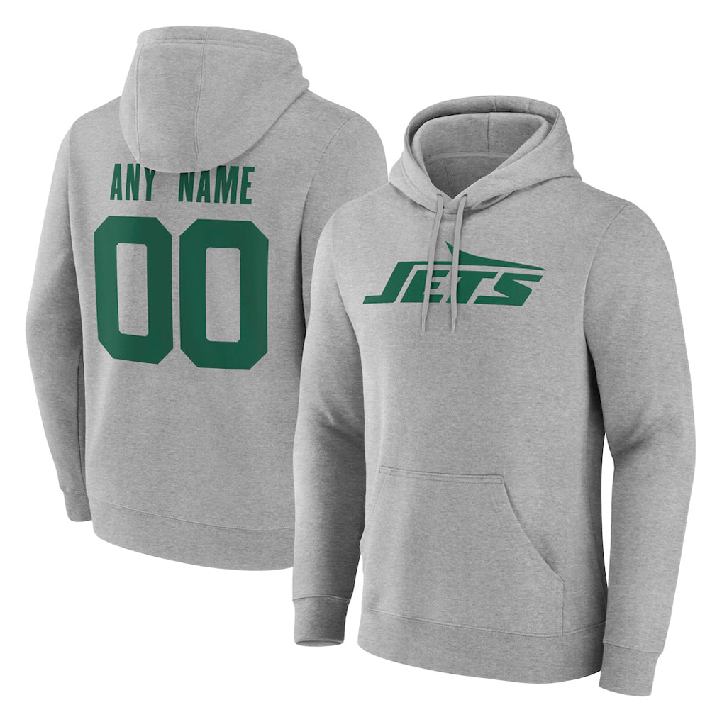 Choea Custom NY.Jets Gray LOGO Pullover Hoodies Limited Game Any Name & Numbers Stitched Jerseys