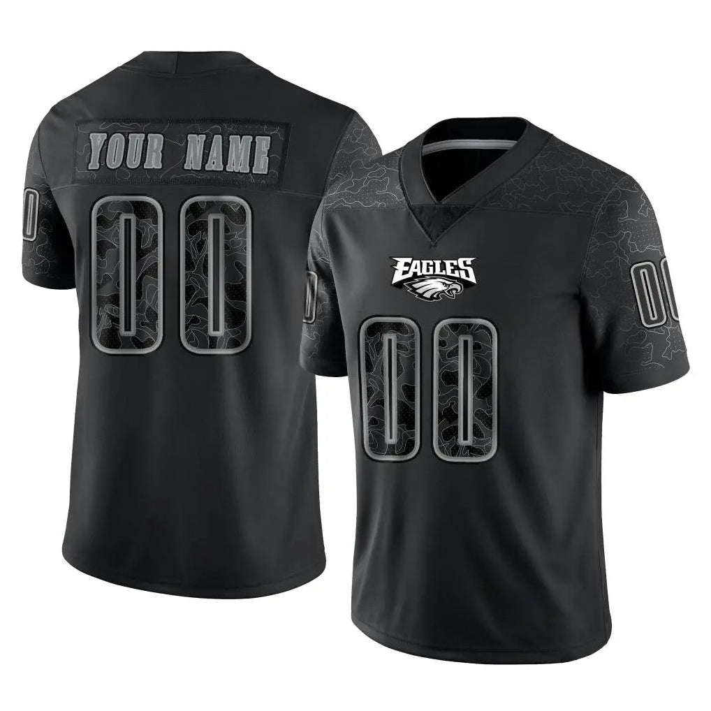 Choea Custom P.Eagles Black Reflective Limited Home Game Any Name & Numbers Stitched Jerseys