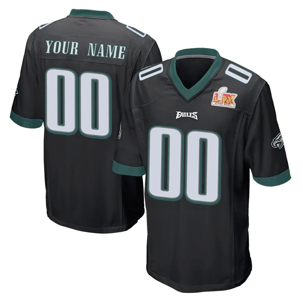 Choea Custom P.Eagles Black Super Bowl LIX Home Game Any Name & Numbers Stitched Jerseys