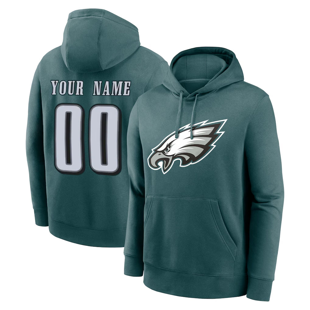 Choea Custom P.Eagles Midnight Green Performance Pullover Hoodies Home Game Any Name & Numbers Stitched Jerseys
