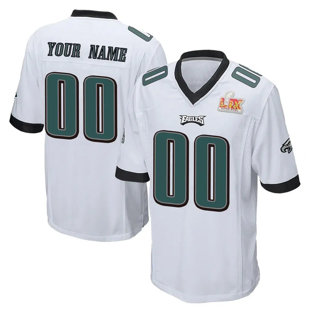 Choea Custom P.Eagles White Super Bowl LIX Home Game Any Name & Numbers Stitched Jerseys