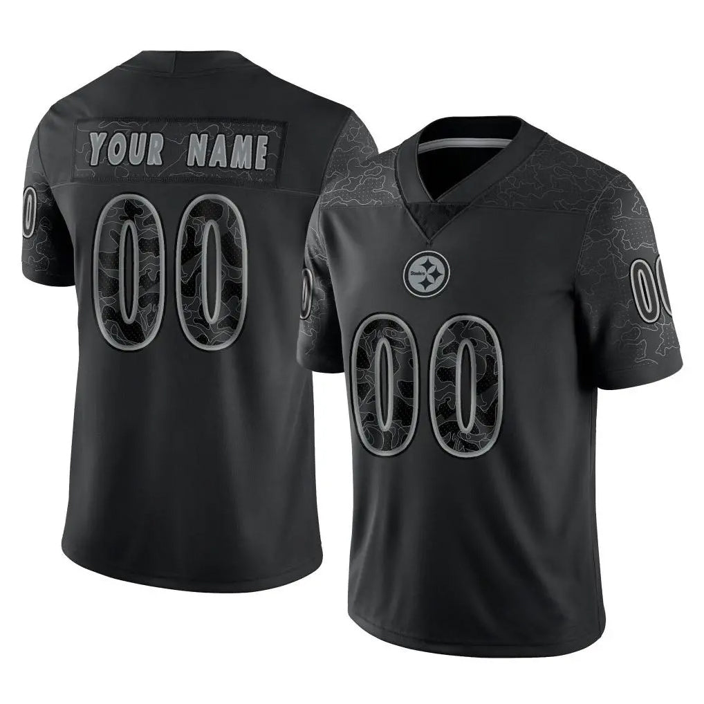Choea Custom P.Steelers Black Reflective Limited Home Game Any Name & Numbers Stitched Jerseys