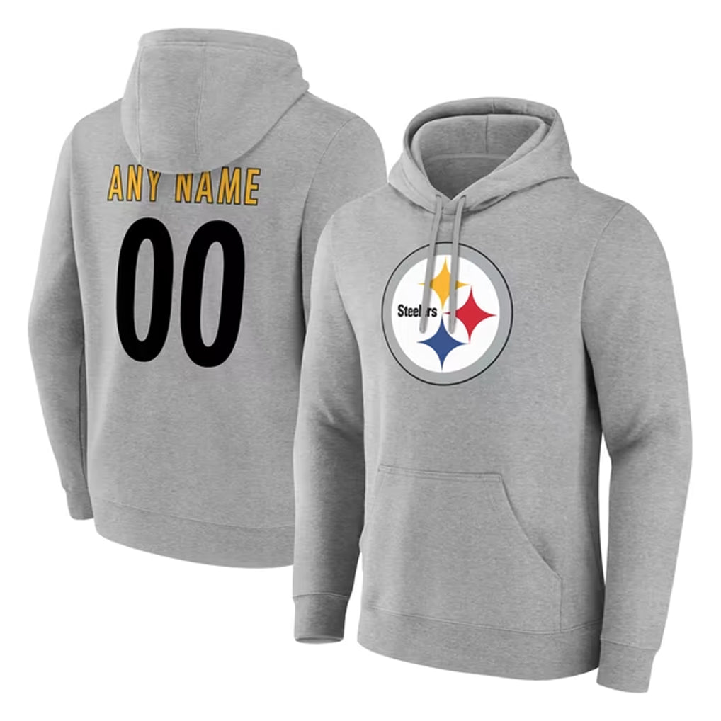 Choea Custom P.Steelers Gray LOGO Pullover Hoodies Limited Any Name & Numbers Stitched Jerseys