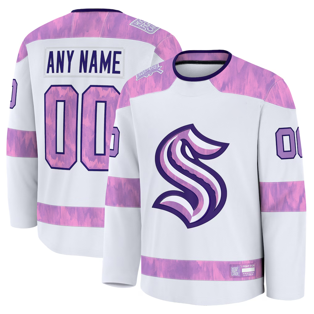 Choea Custom S.Kraken White 2024 Hockey Fights Cancer Practice Jerseys
