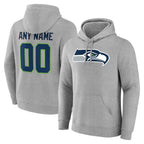 Choea Custom S.Seahawks Gray LOGO Pullover Hoodies Game Any Name & Numbers Stitched Jerseys