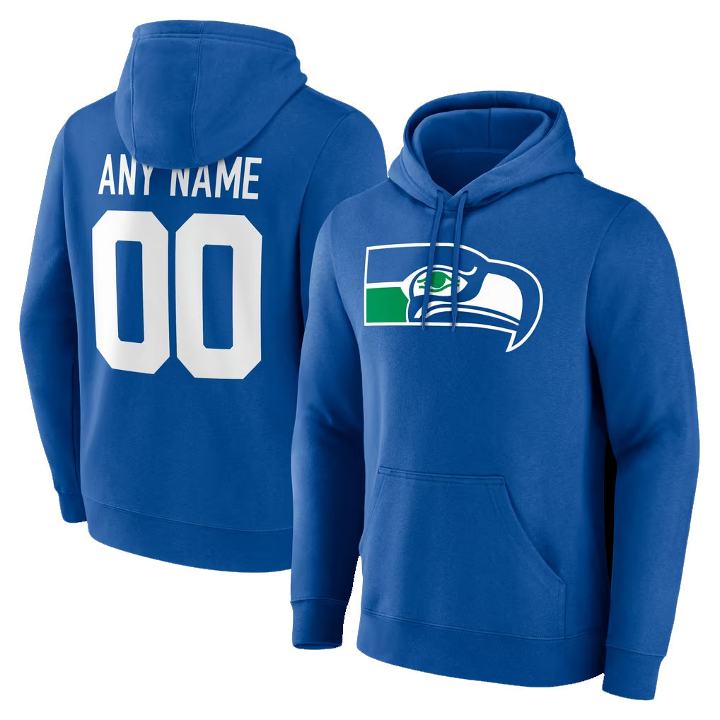 Choea Custom S.Seahawks Royal LOGO Pullover Hoodies Game Any Name & Numbers Stitched Jerseys