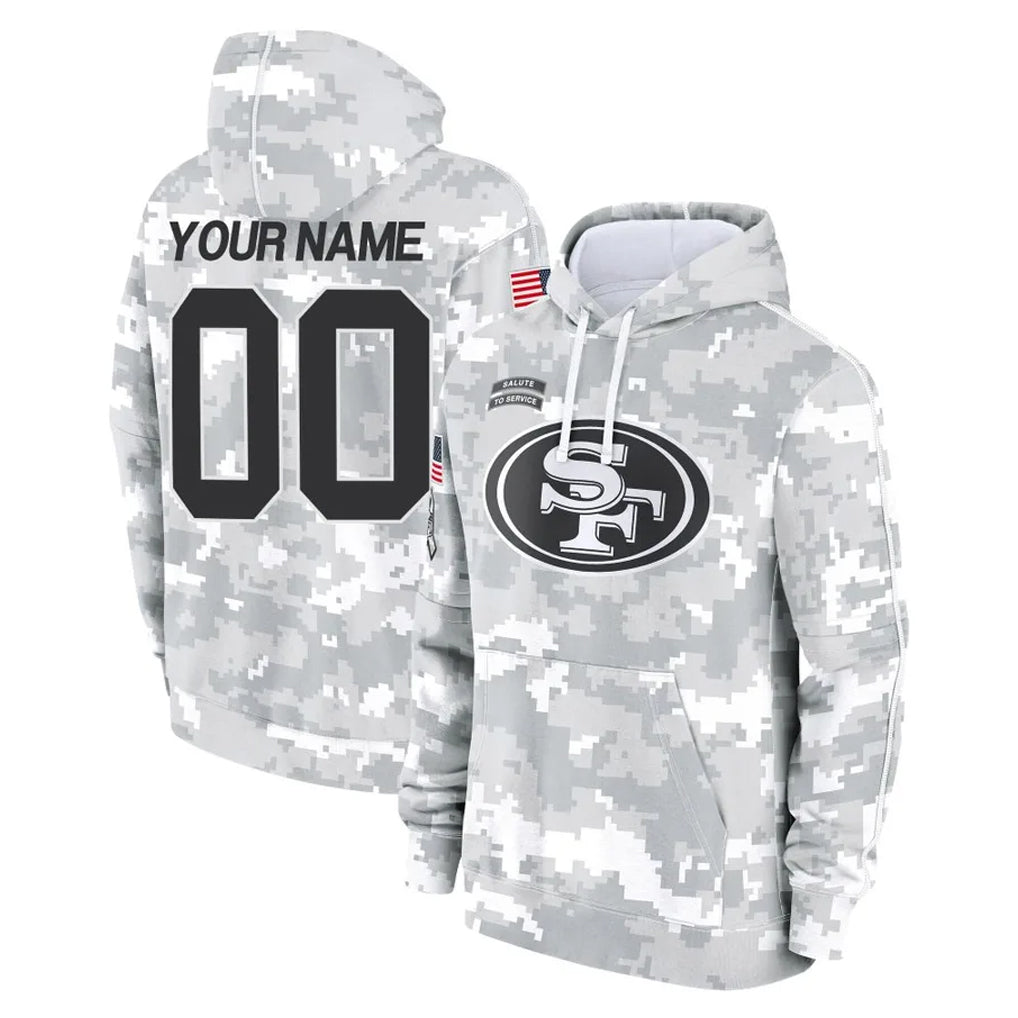 Choea Custom SF.49ers Arctic Camo Limited Salute to Service Pullover Hoodies Game Any Name & Numbers Stitched Jerseys