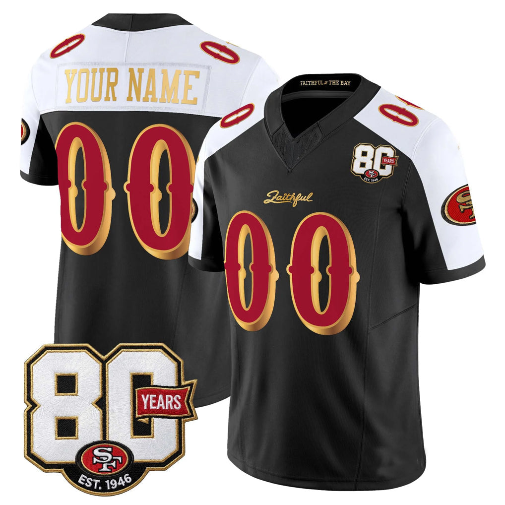 Choea Custom SF.49ers Black-White Limited 80th Rivalries Collection Home Game Any Name & Numbers Stitched Jerseys