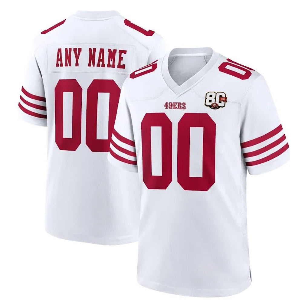 Choea Custom SF.49ers White 80th Game Home Any Name & Numbers Stitched Jerseys