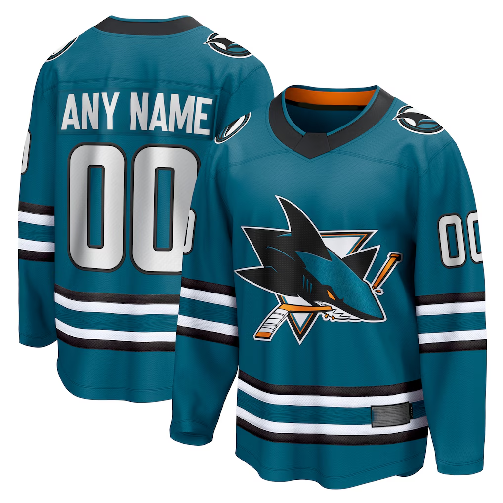 Choea Custom S.Jose Sharks Teal Home Breakaway Jerseys