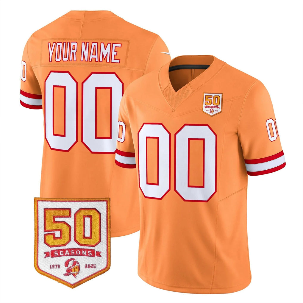 Choea Custom TB.Buccaneers 76' Orange 50th Season Vapor Limited Home Game Any Name & Numbers Stitched Jerseys