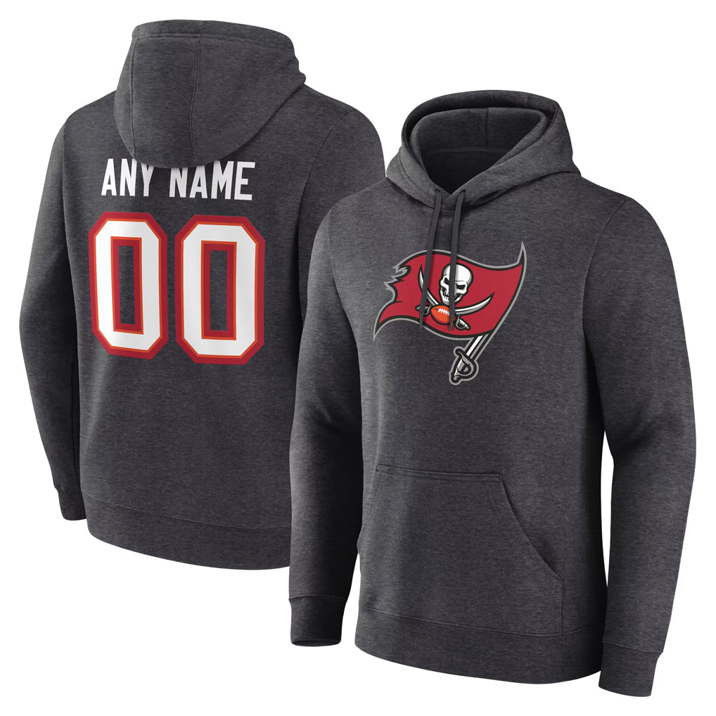 Choea Custom TB.Buccaneers Gray LOGO Pullover Hoodie Home Game Any Name & Numbers Stitched Jerseys
