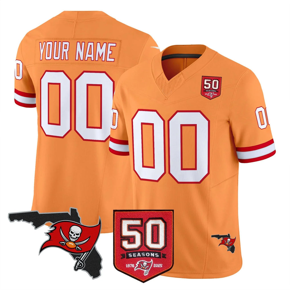 Choea Custom TB.Buccaneers Orange 50th Season Vapor Limited Home Game Any Name & Numbers Stitched Jerseys