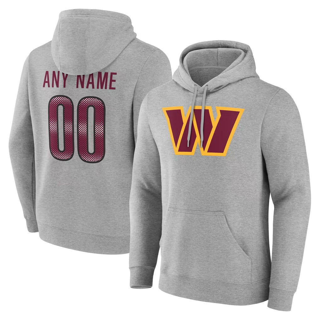 Choea Custom W.Commanders Gray LOGO Pullover Hoodies Game Any Name & Numbers Stitched Jerseys
