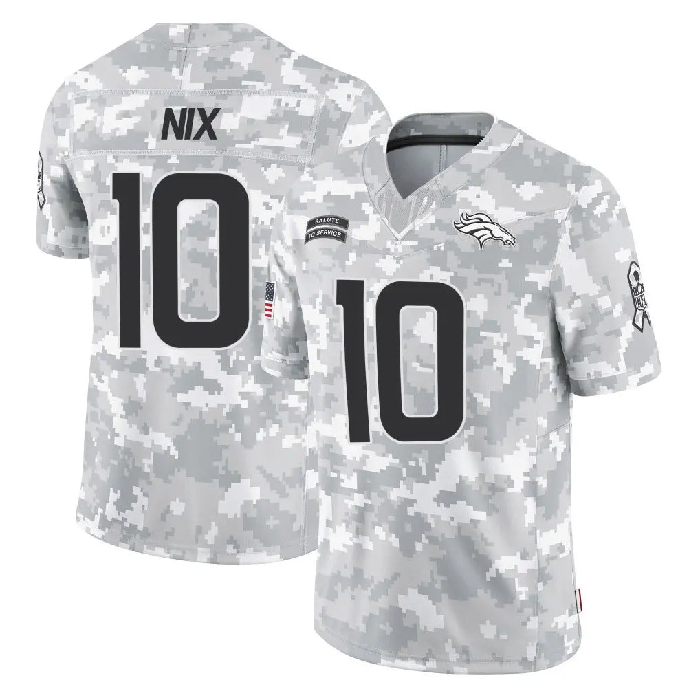 Choea D.Broncos #10 Bo Nix Player Arctic Camo Salute To Service Limited Stitched Jerseys