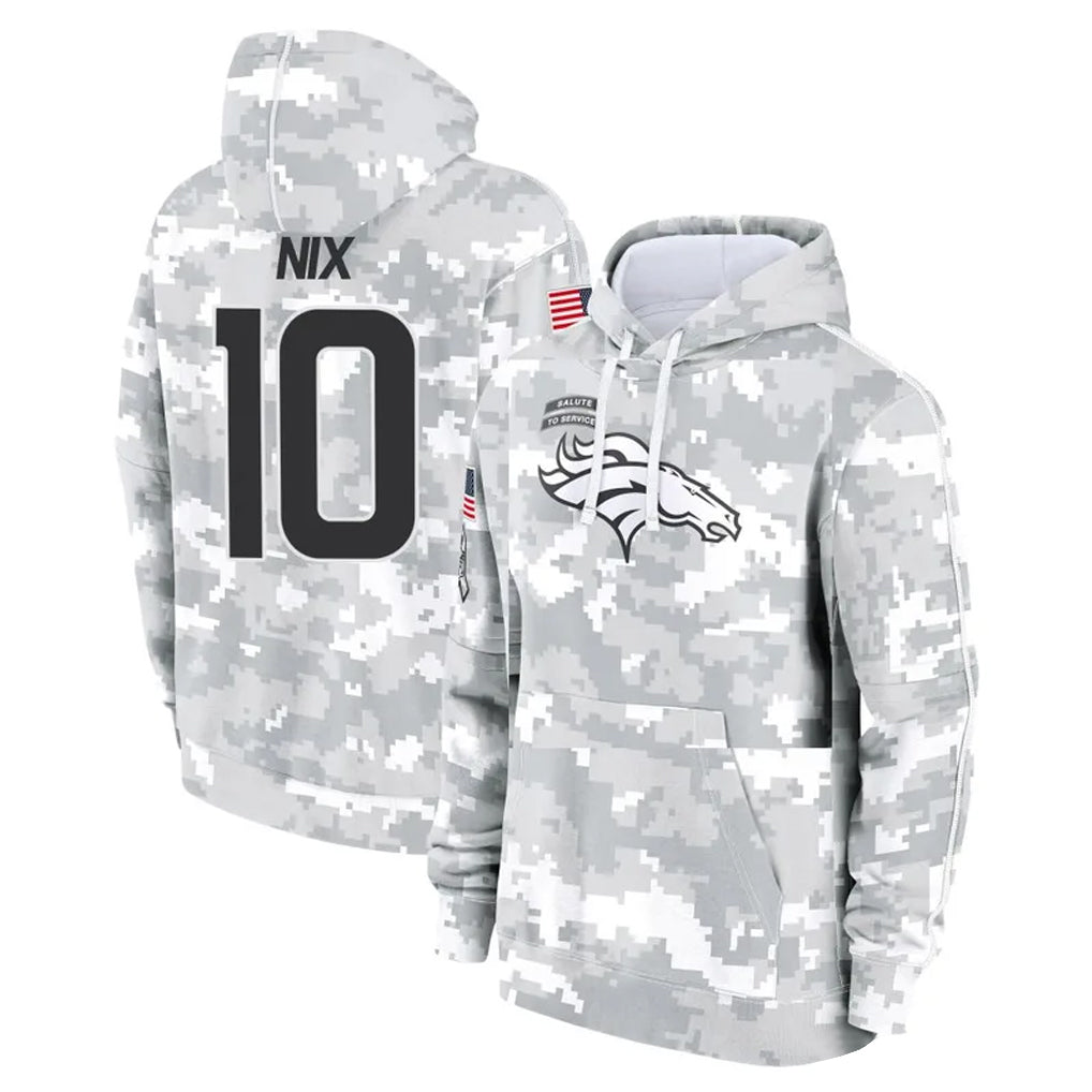 Choea D.Broncos #10 Bo Nix Player Arctic Camo Salute to Service Hoodies Limited Game Stitched Jerseys