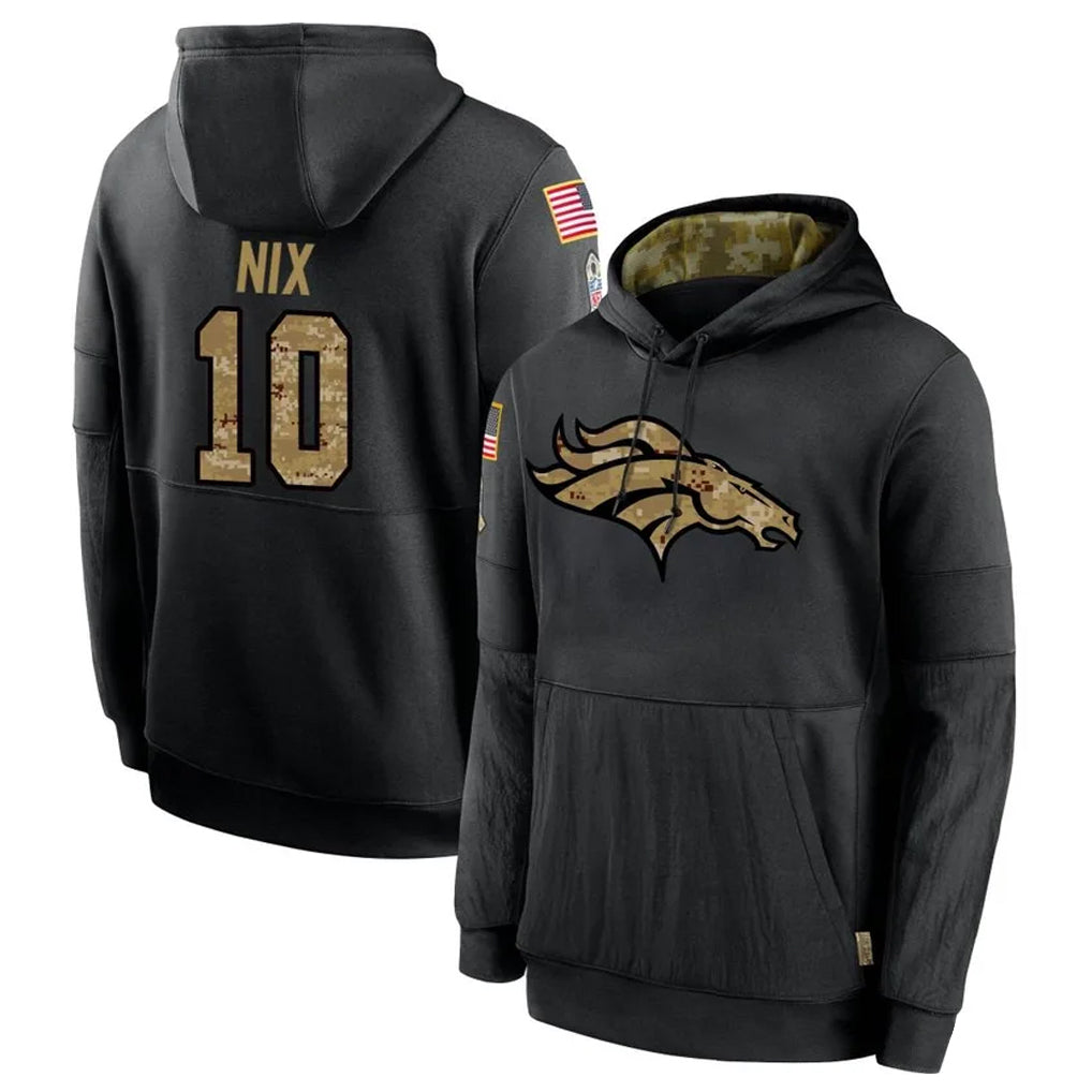 Choea D.Broncos #10 Bo Nix Player Black Salute to Service Pullover Hoodies Limited Stitched Jerseys