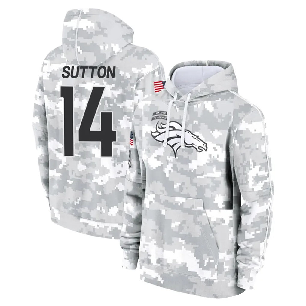 Choea D.Broncos #14 Courtland Sutton Player Arctic Camo Salute to Service Hoodies Limited Game Stitched Jerseys