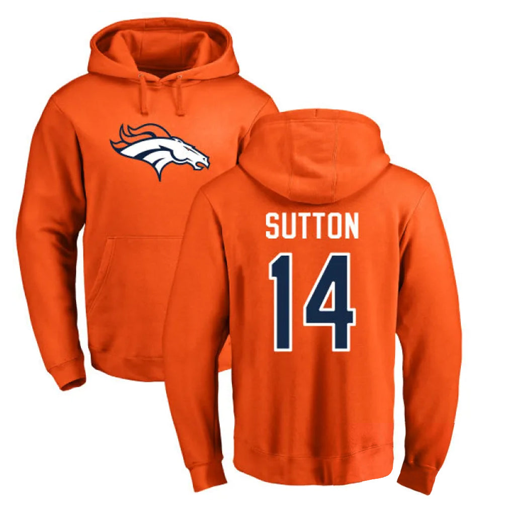 Choea D.Broncos #14 Courtland Sutton Player Orange Pullover Hoodie Limited Stitched Jerseys