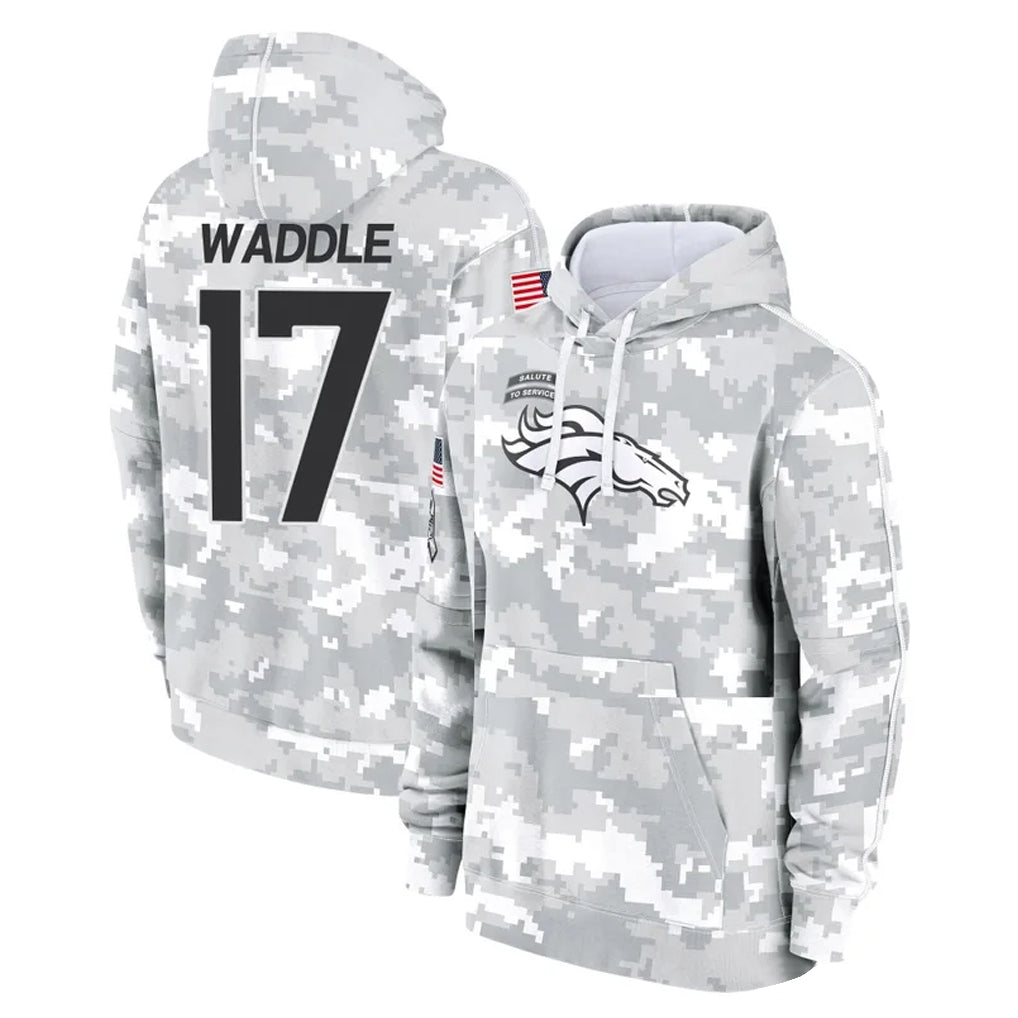 Choea D.Broncos #17 Jaylen Waddle Player Arctic Camo Salute to Service Hoodies Limited Game Stitched Jerseys