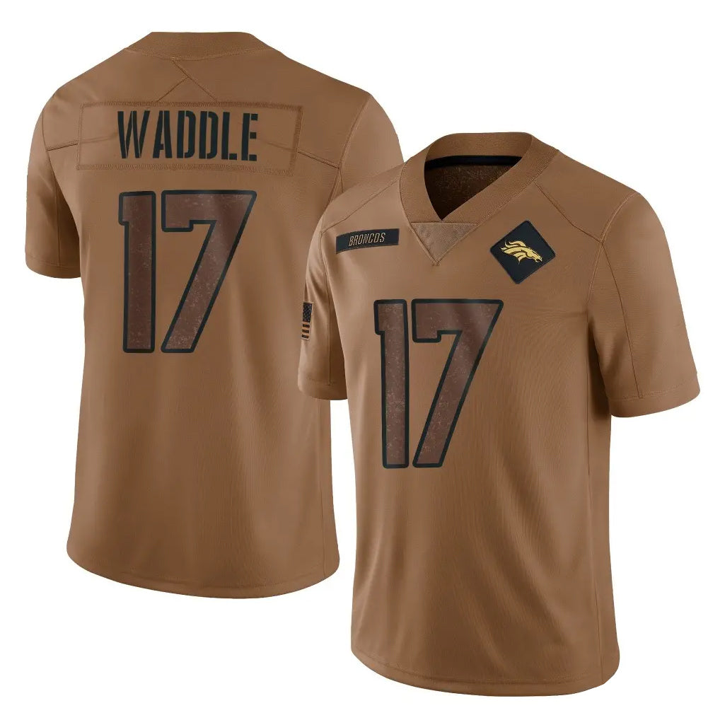 Choea D.Broncos #17 Jaylen Waddle Player Brown Salute To Service Limited Stitched Jerseys