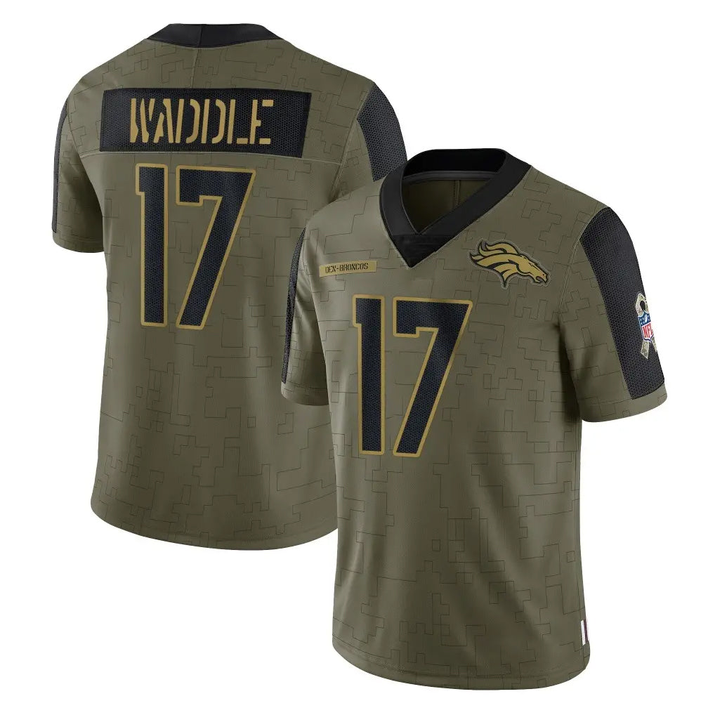 Choea D.Broncos #17 Jaylen Waddle Player Olive Salute To Service Limited Game Stitched Jerseys