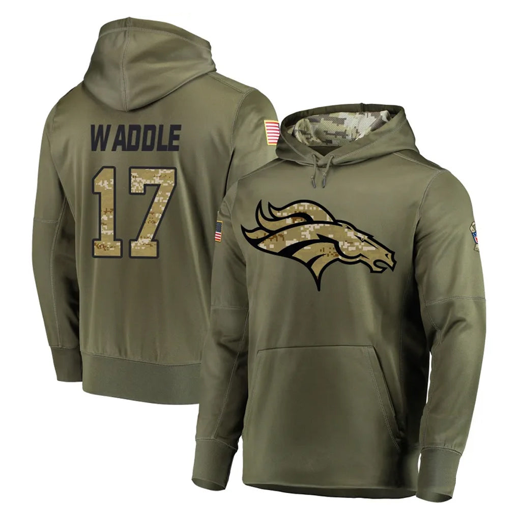 Choea D.Broncos #17 Jaylen Waddle Player Olive Salute to Service Pullover Hoodies Home Game Stitched Jerseys