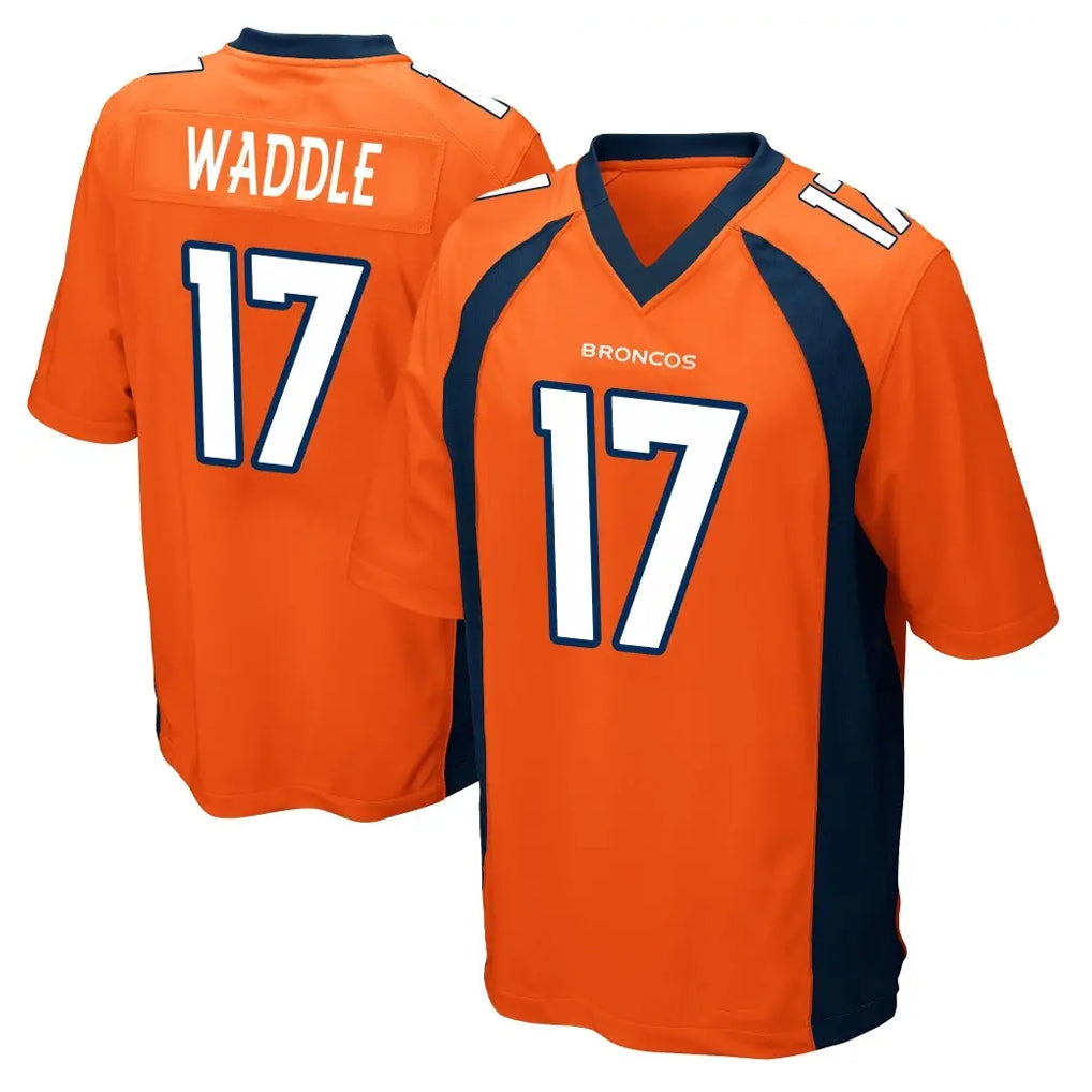 Choea D.Broncos #17 Jaylen Waddle Player Orange Color Home Game Stitched Jerseys