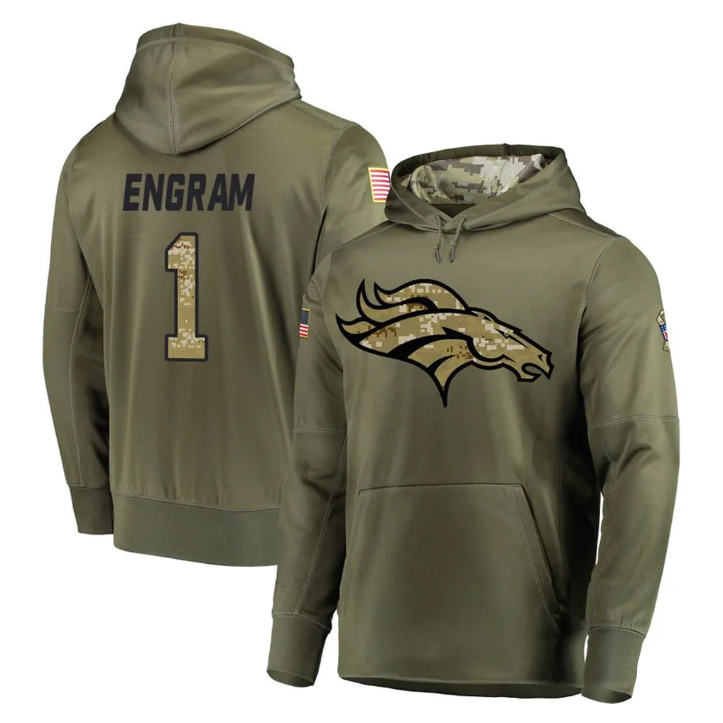 Choea D.Broncos #1 Evan Engram Player Olive Salute to Service Pullover Hoodies Home Game Stitched Jerseys