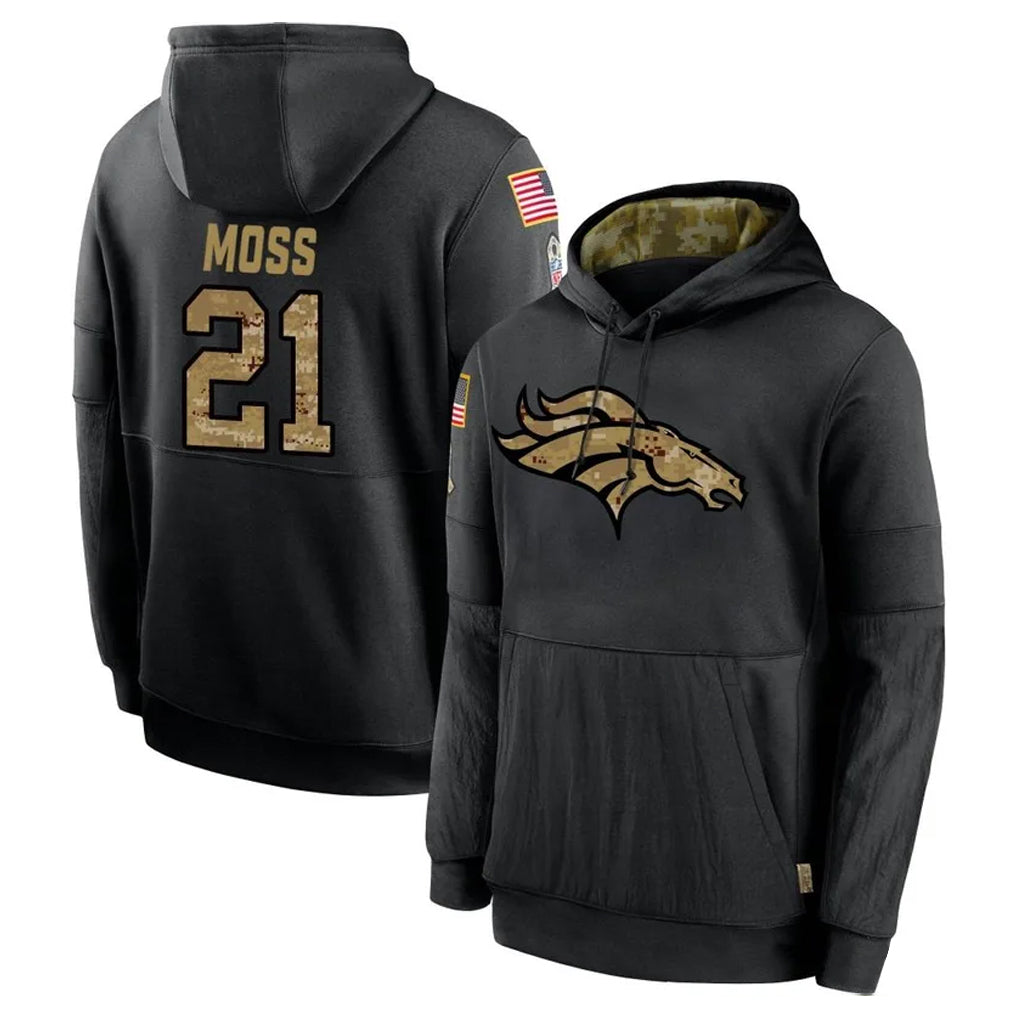 Choea D.Broncos #21 Riley Moss Player Black Salute to Service Pullover Hoodies Limited Stitched Jerseys
