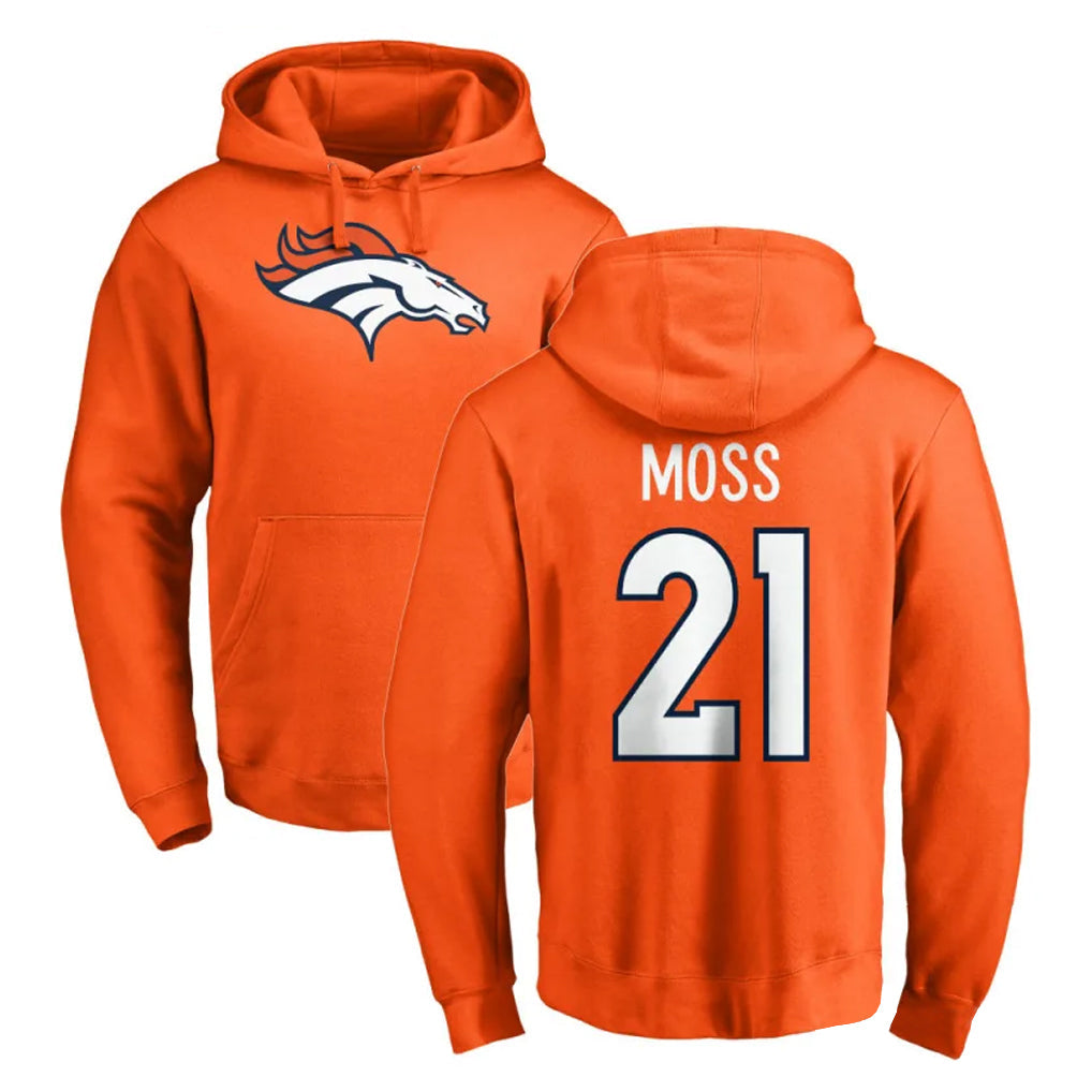 Choea D.Broncos #21 Riley Moss Player Orange Pullover Hoodie Limited Stitched Jerseys