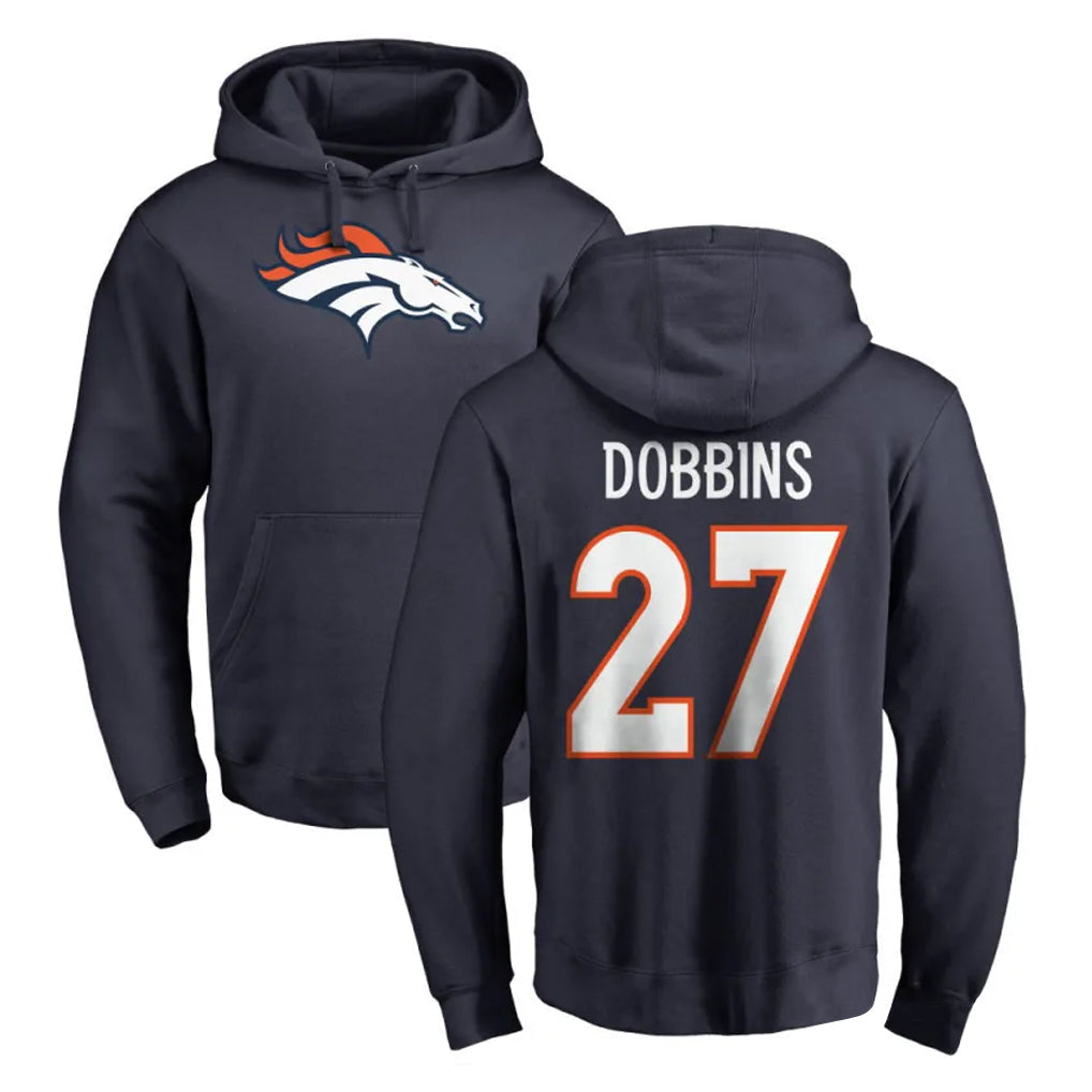 Choea D.Broncos #27 J.K. Dobbins Player Navy Pullover Hoodie Limited Stitched Jerseys