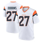Choea D.Broncos #27 J.K. Dobbins Player White Home Game Stitched Jerseys