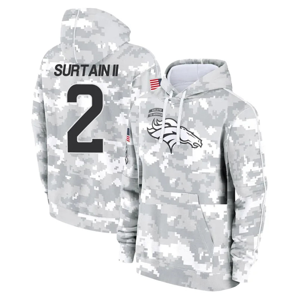 Choea D.Broncos #2 Pat Surtain II Player Arctic Camo Salute to Service Hoodies Limited Game Stitched Jerseys