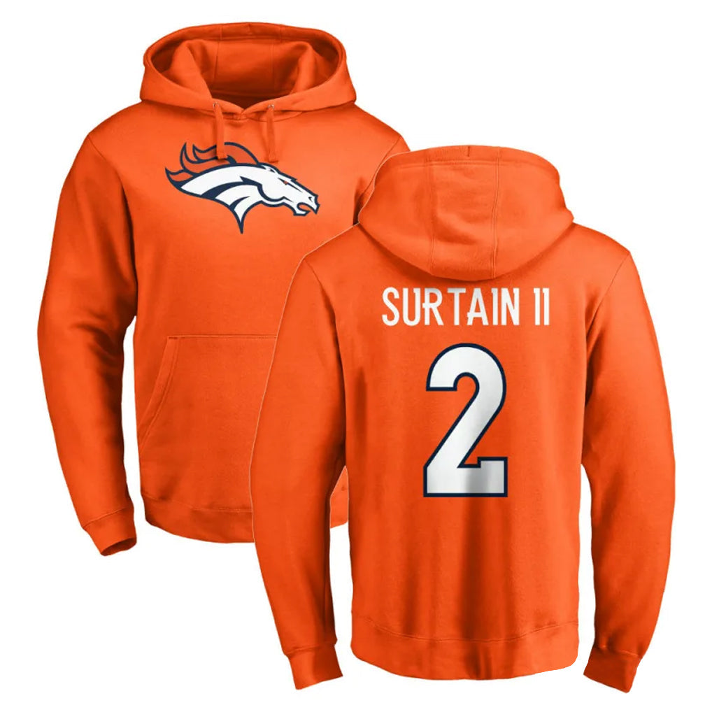 Choea D.Broncos #2 Pat Surtain II Player Orange Pullover Hoodie Limited Stitched Jerseys