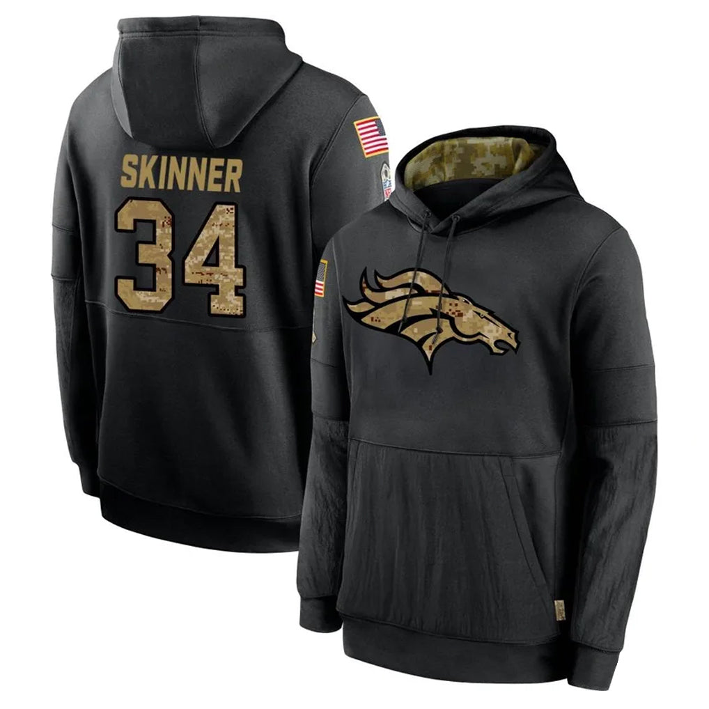 Choea D.Broncos #34 JL Skinner Player Black Salute to Service Pullover Hoodies Limited Stitched Jerseys
