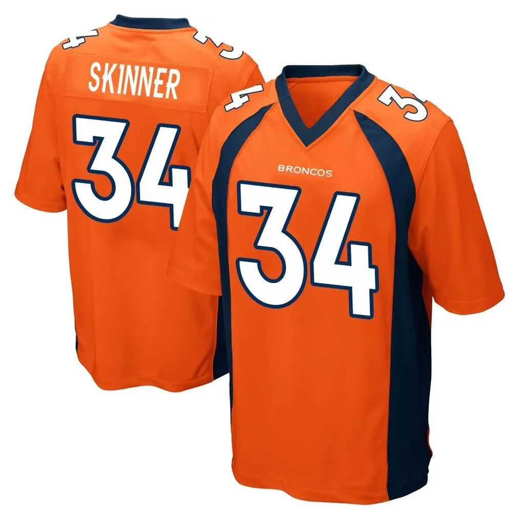 Choea D.Broncos #34 JL Skinner Player Orange Color Home Game Stitched Jerseys