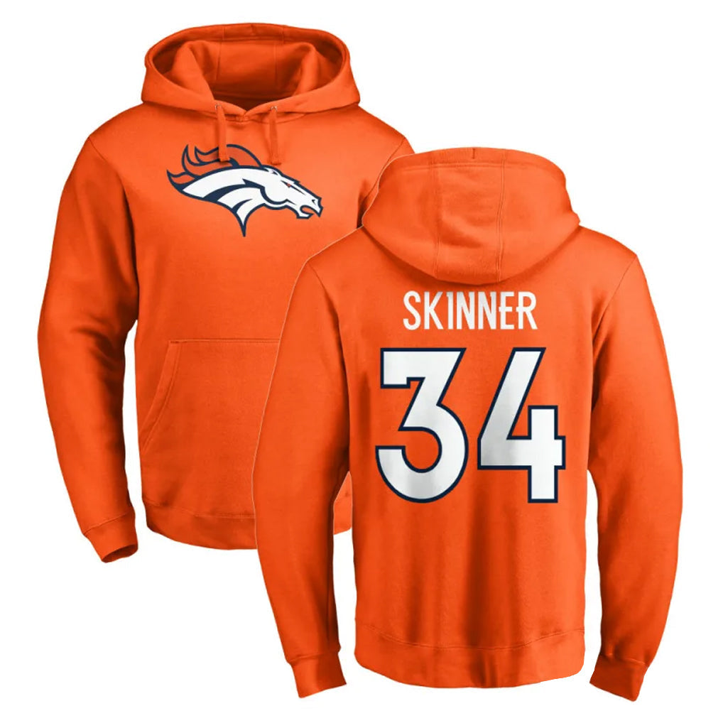 Choea D.Broncos #34 JL Skinner Player Orange Pullover Hoodie Limited Stitched Jerseys