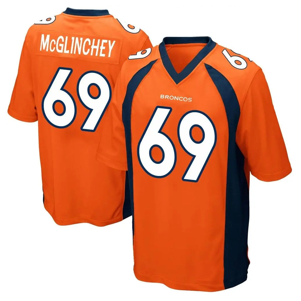 Choea D.Broncos #69 Mike McGlinchey Player Orange Color Home Game Stitched Jerseys