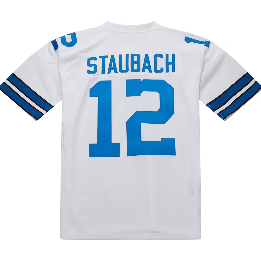 Choea D.Cowboys 1975 #12 Roger Staubach Mitchell & Ness White Authentic Throwback Retired Player Stitched Puhic  Jersey