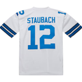 Choea D.Cowboys 1975 #12 Roger Staubach Mitchell & Ness White Authentic Throwback Retired Player Stitched Puhic  Jersey