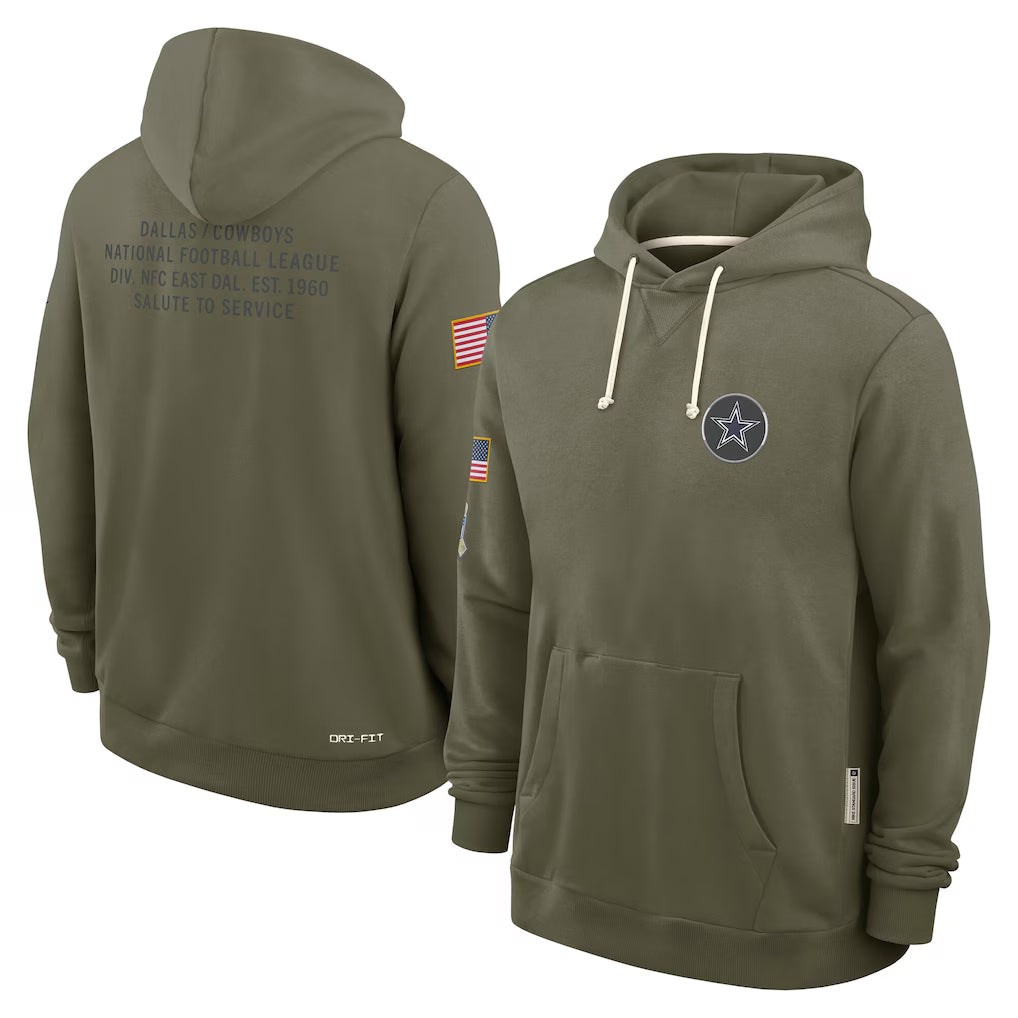 Choea D.Cowboys Olive Salute to Service Pullover Hoodies Limited Blank Player Stitched Jerseys