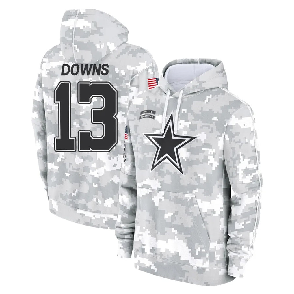 Choea D.Cowboys #13 Caleb Downs Player Arctic Camo Salute to Service Hoodies Limited Game Stitched Jerseys