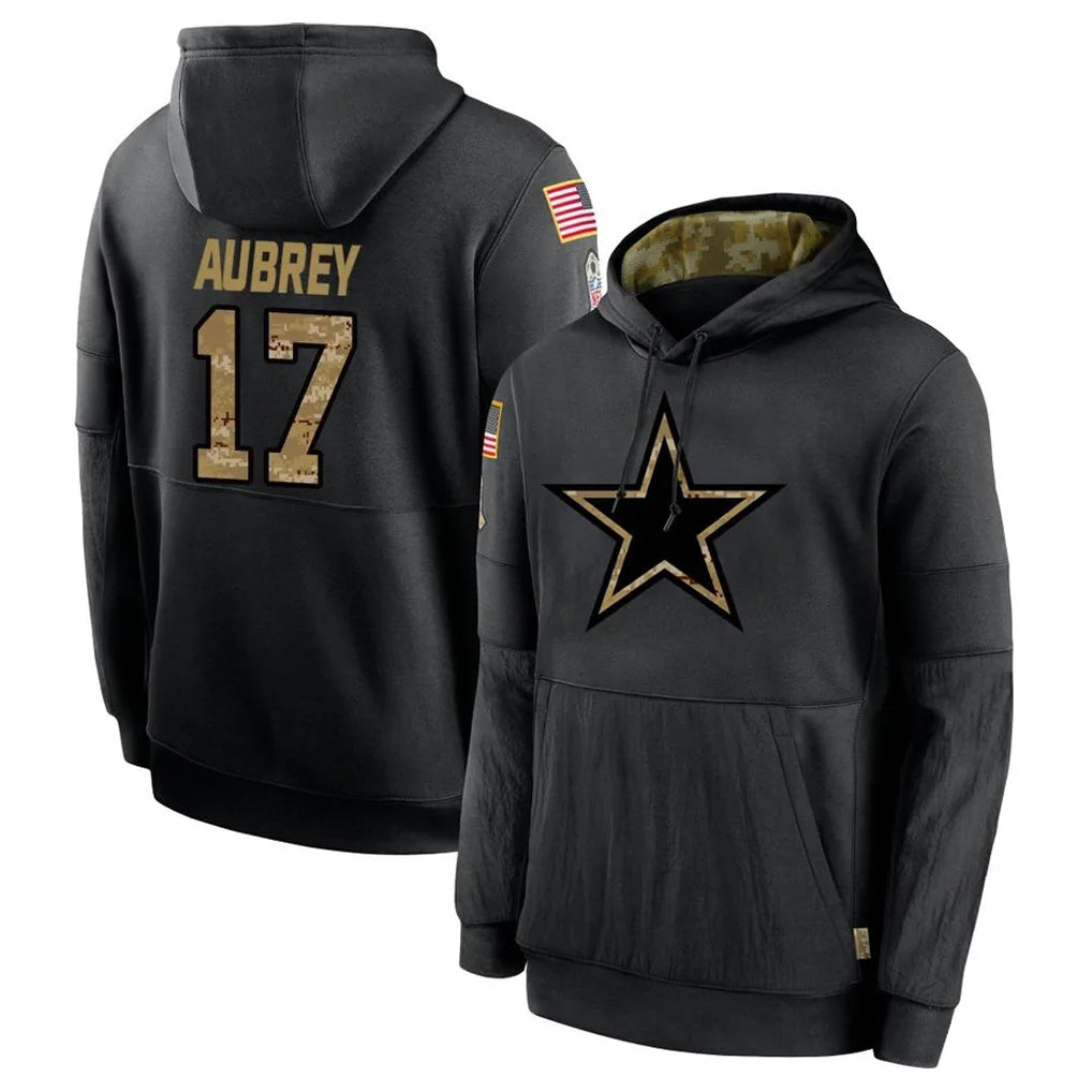 Choea D.Cowboys #17 Brandon Aubrey Player Black Salute to Service Pullover Hoodies Limited Stitched Jerseys