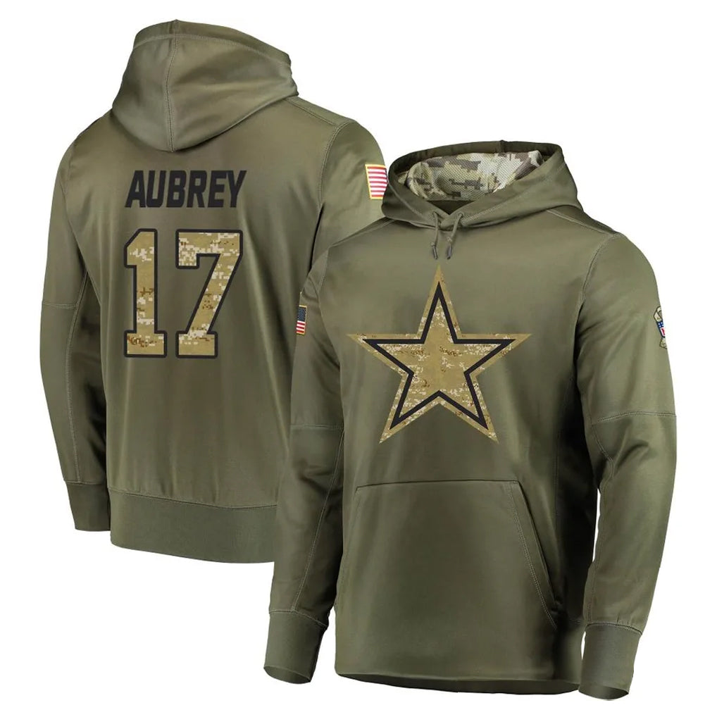Choea D.Cowboys #17 Brandon Aubrey Player Olive Salute to Service Pullover Hoodies Home Game Stitched Jerseys