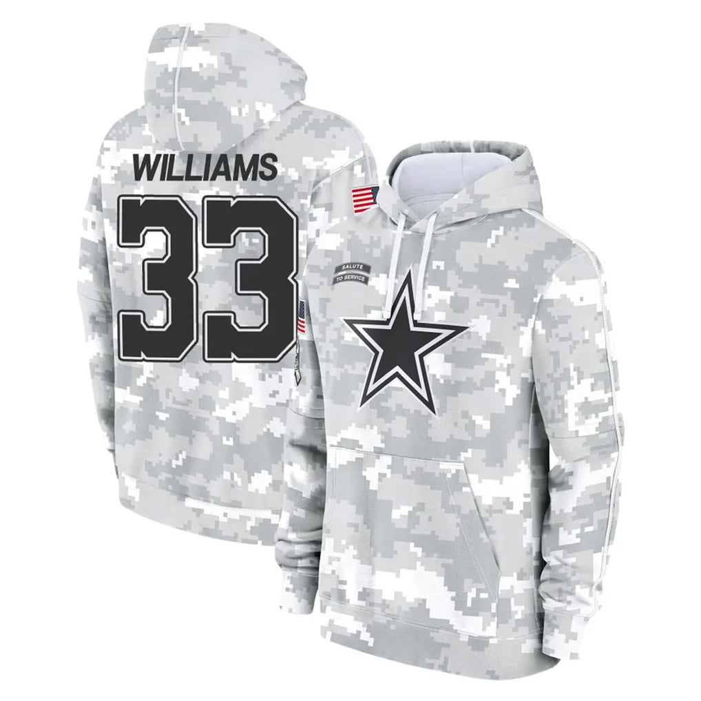 Choea D.Cowboys #33 Javonte Williams Player Arctic Camo Salute to Service Hoodies Limited Game Stitched Jerseys