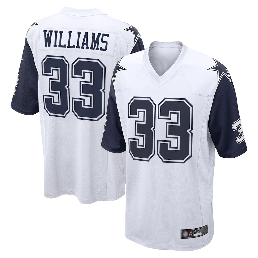 Choea D.Cowboys #33 Javonte Williams Player White-Navy Home Game Stitched Jerseys