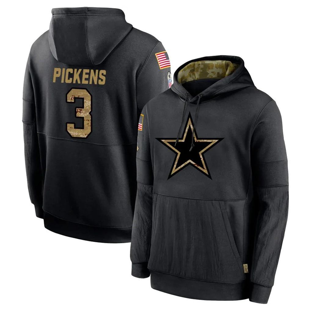 Choea D.Cowboys #3 George Pickens Player Black Salute to Service Pullover Hoodies Limited Stitched Jerseys