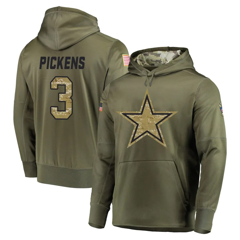 Choea D.Cowboys #3 George Pickens Player Olive Salute to Service Pullover Hoodies Home Game Stitched Jerseys